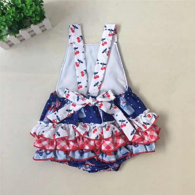 
2020 Popular Sweet Toddler Girls Summer Bubble Outfit Ruffles design Nice Flag Print Girls Summer Bubble 