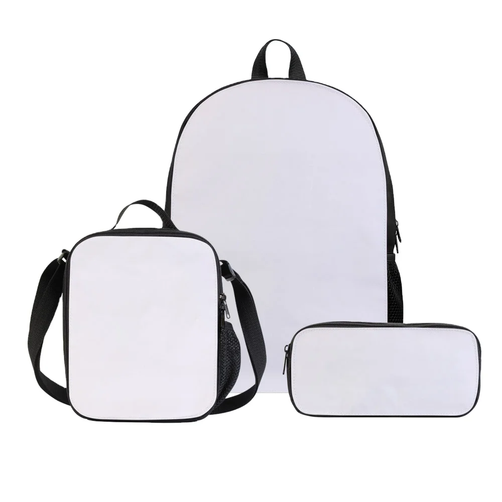 Wholesale Sublimation Three-piece Student School Bag with Backpack+Pencil Case+Meal Bag Logo Customized Printable For Boys Girls