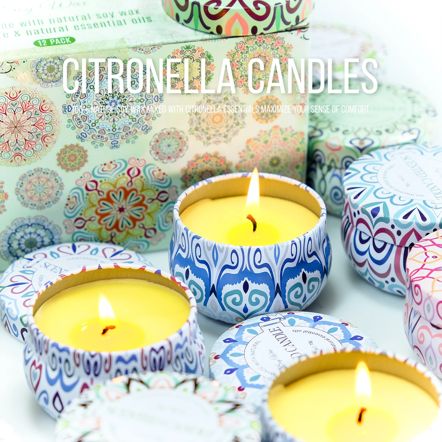 Wholesale factory Citronella Candles 12 pack Soy Wax Candles Tin Citronella Scented Candle Gift Set for Indoor or Outdoor Garden