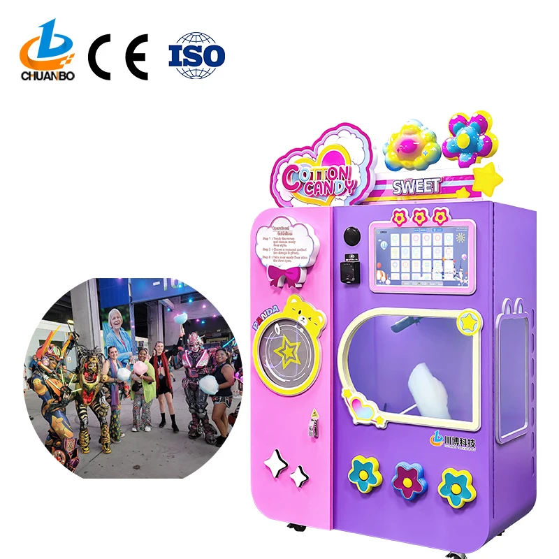 New Fully Automatic Cotton Candy Robot Electric Fancy Sugar Cotton Candy Floss Machine Cotton Candy Vending Machine