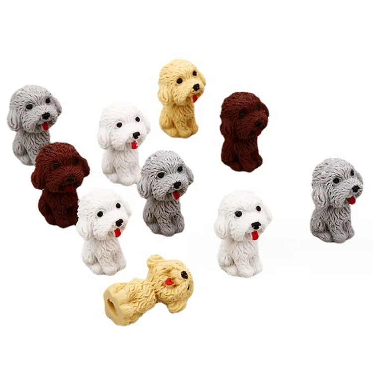 Cute 3d dog cartoon teddy pencil topper erasers customized stationery for kids and school supply