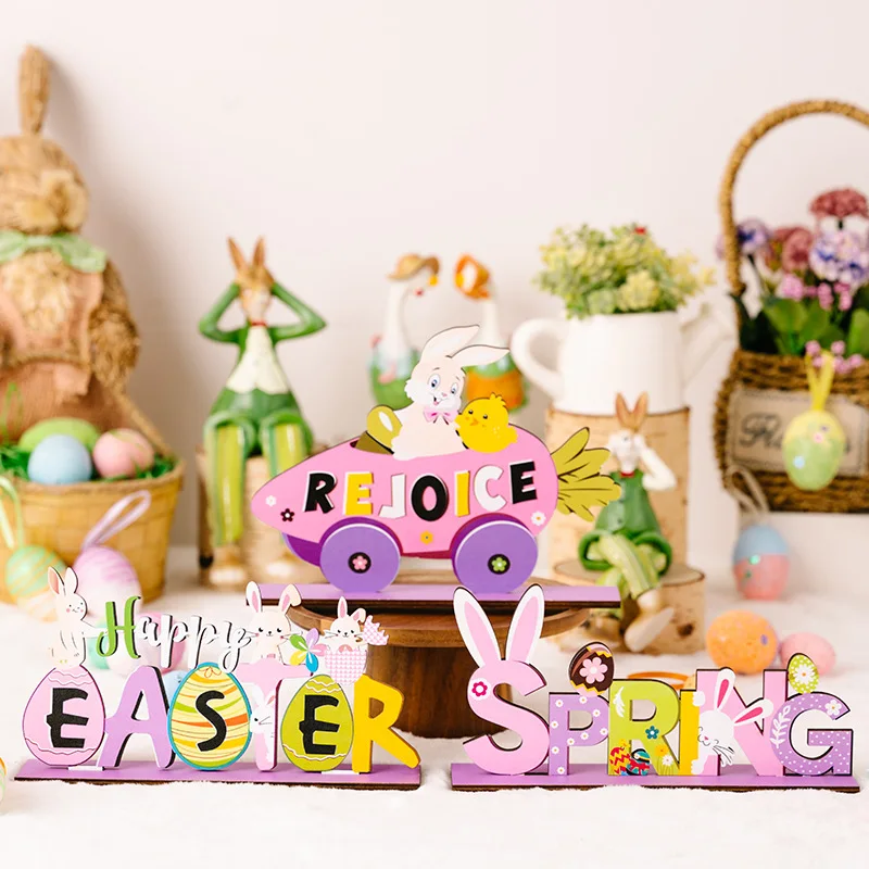 New Design Easter Decoration Colgante De Letra De Pascua Easter Bunny Ornaments Easter Spring Purple Wooden Lettering Ornament