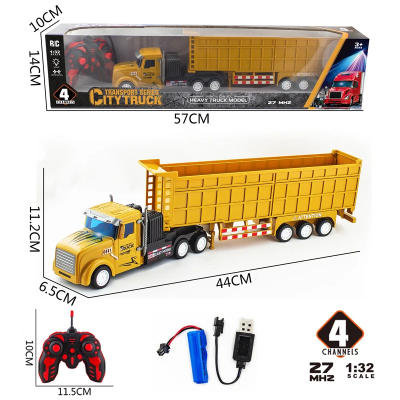 RC Dump Truck with Trailer 1:32 Mini Semi Truck Toy Remote Control Car Construction Vehicles with Lights Engineering Tractor Toy