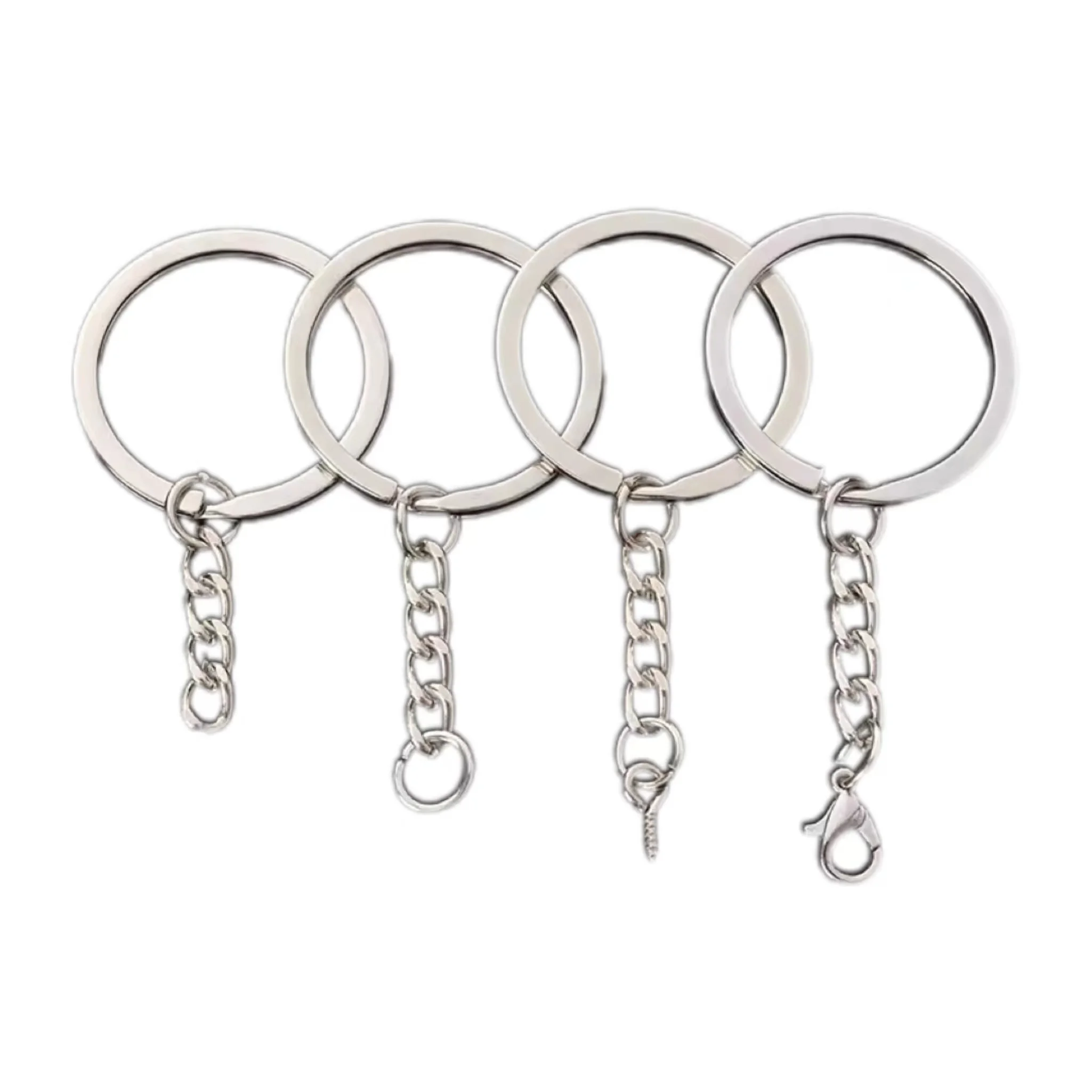 Wholesale 25mm 30mm Split Flat Key Ring Zinc Alloy & Stainless Steel Keychain Accessories with Silicone Chain for Keychain