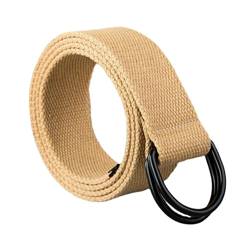 Hot Selling Promotional Unisex Custom Design Print Webbing Cotton Canvas Belt Double D Rings Buckle Weave Web Belt