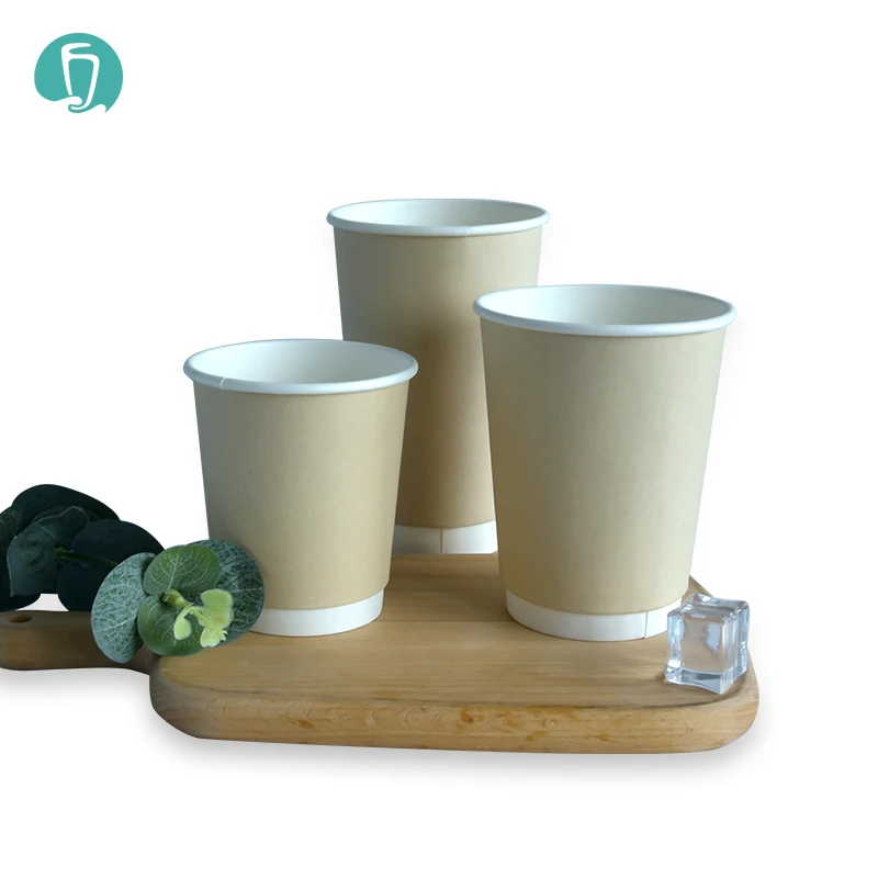 8oz 280ml Factory sell double wall disposable true wood color paper coffee cup