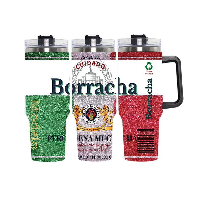Hign quality beer modelo chingona mexico bichota style 304 stainless steel vacuum 40oz tumbler custom tumbler cups with handle