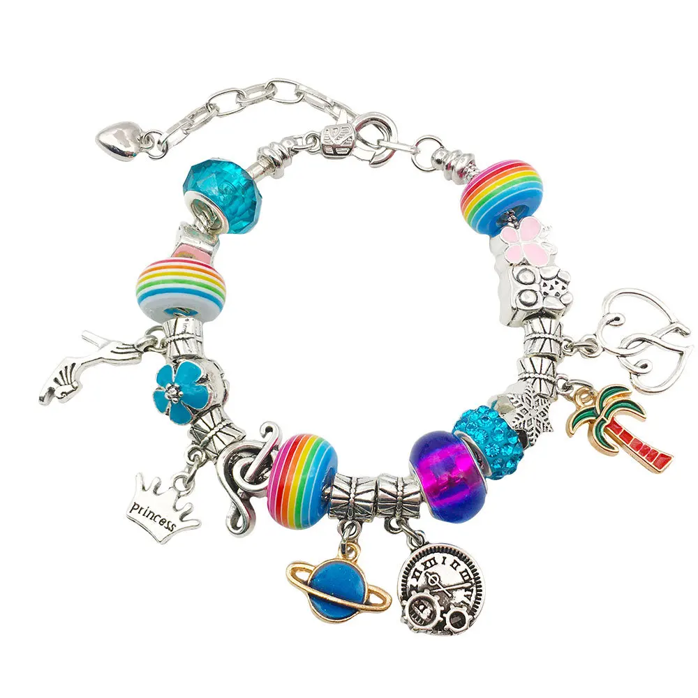 DIY Bracelet Jewelry Making Set Women Love Gifts Blue Pink Sweet Charm Beads Spacer Beads Pendant Charm Bracelet DIY Kit