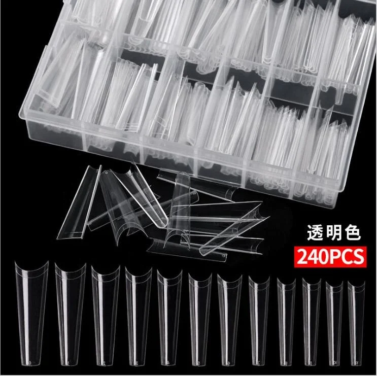  240Pcs Extra Long C Curve Nail Tips Clear UV Gel Salon Ballerina XL XXL Coffin Art