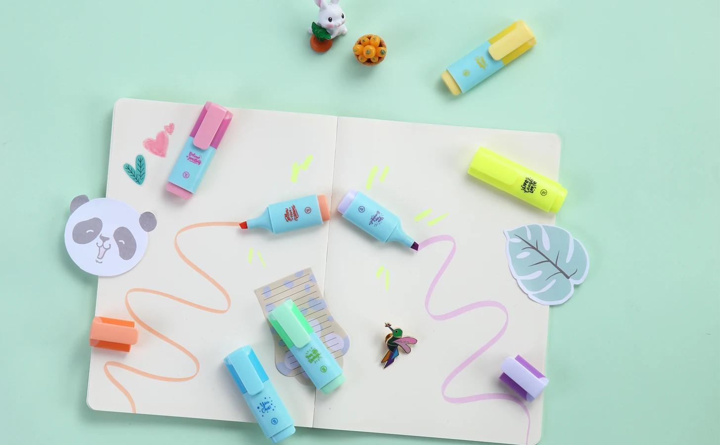 7 Pack Mini Square Shape Assorted Colors Cute Custom Mini Set of Marker Highlighter Pen for School