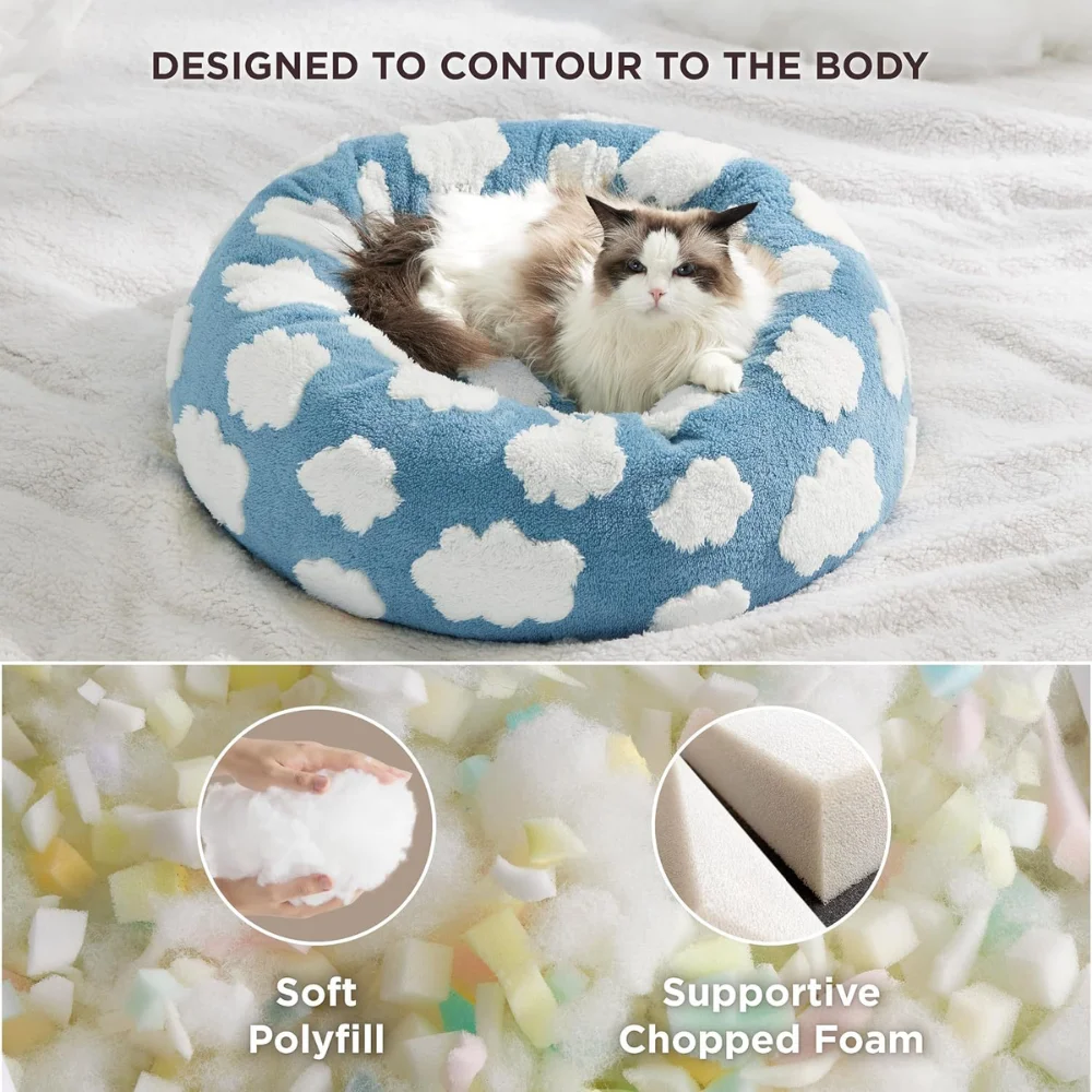 Soft Plush Anti-Anxiety Donut Dog Bed Marshmallow Cuddler Nest Pet Bed