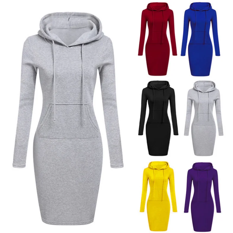 New product fall 2021 women clothes fashion dress solid color long sleeve hooded sweater style knitted women dress