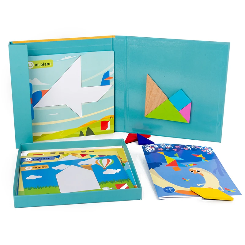 New Design Multifunctional Cute Magnetic Tangram Toys  Hot Selling Kids Intelligence Development Creative  Wooden Puzzle Book