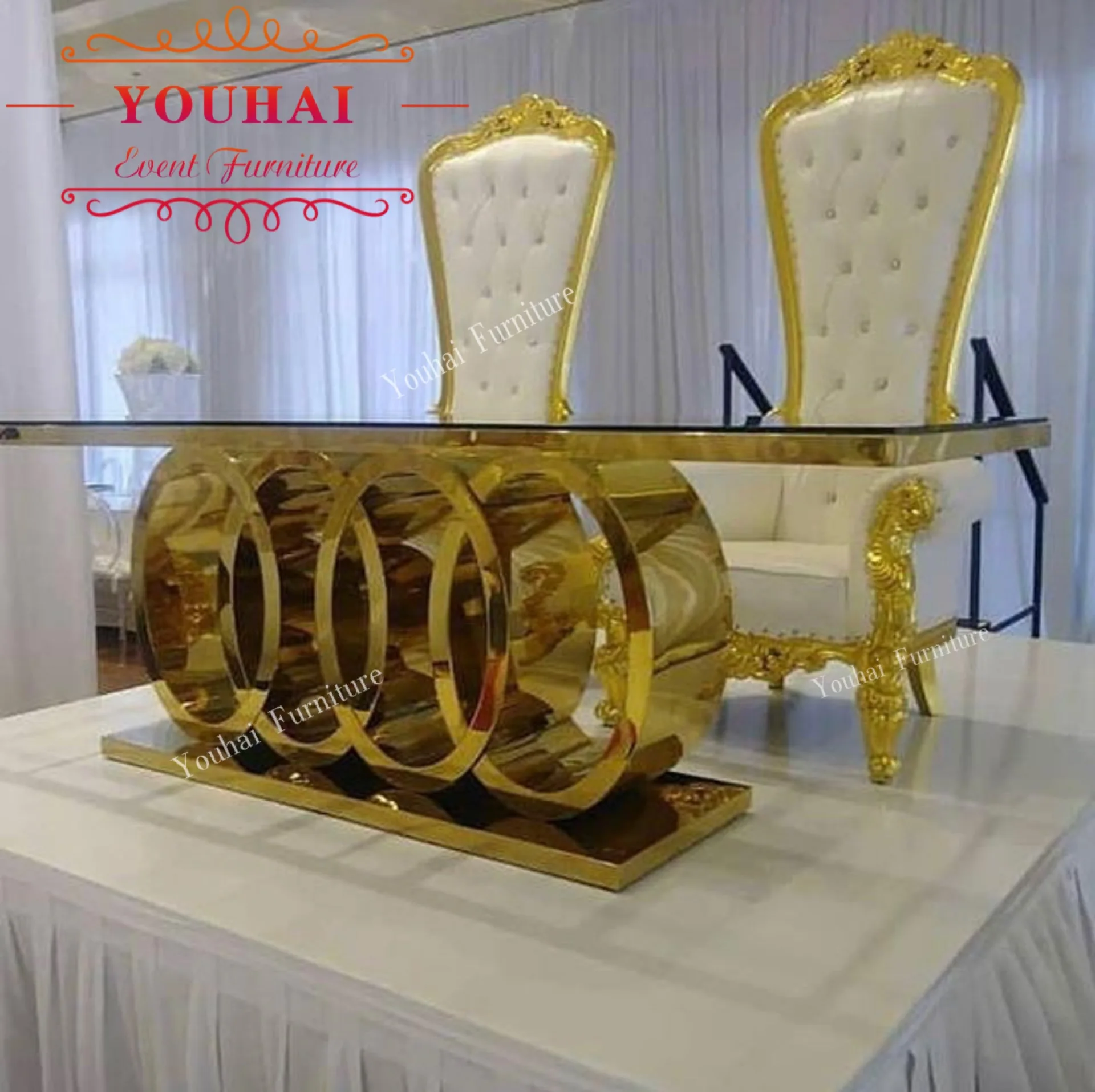 New design glass top stainless steel base dining wedding table for event