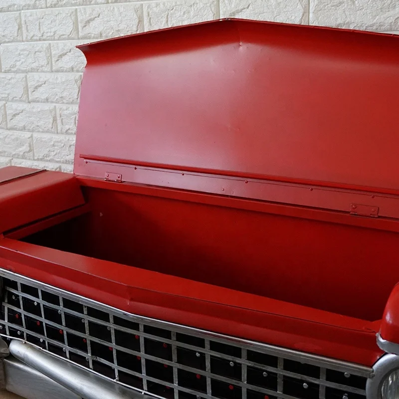 1.4M Vintage Iron Wall decoration Red Car Front 3D Metal Storage Box Decoration With Lights Locker Home Bar Cafe Shop Decoration