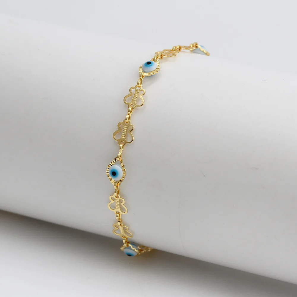 Оптовая торговля золотом 18k Золотая цепочка с голубыми глазами анклет (браслет на ногу браслет из Турции злой глаз для женщин