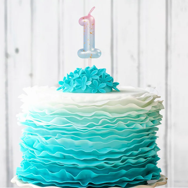 Pink Blue Purple Galaxy Gradient 1pcs/box 0~9 Gradient Color Birthday Anniversary Number Cake Decoration  Votive Candles