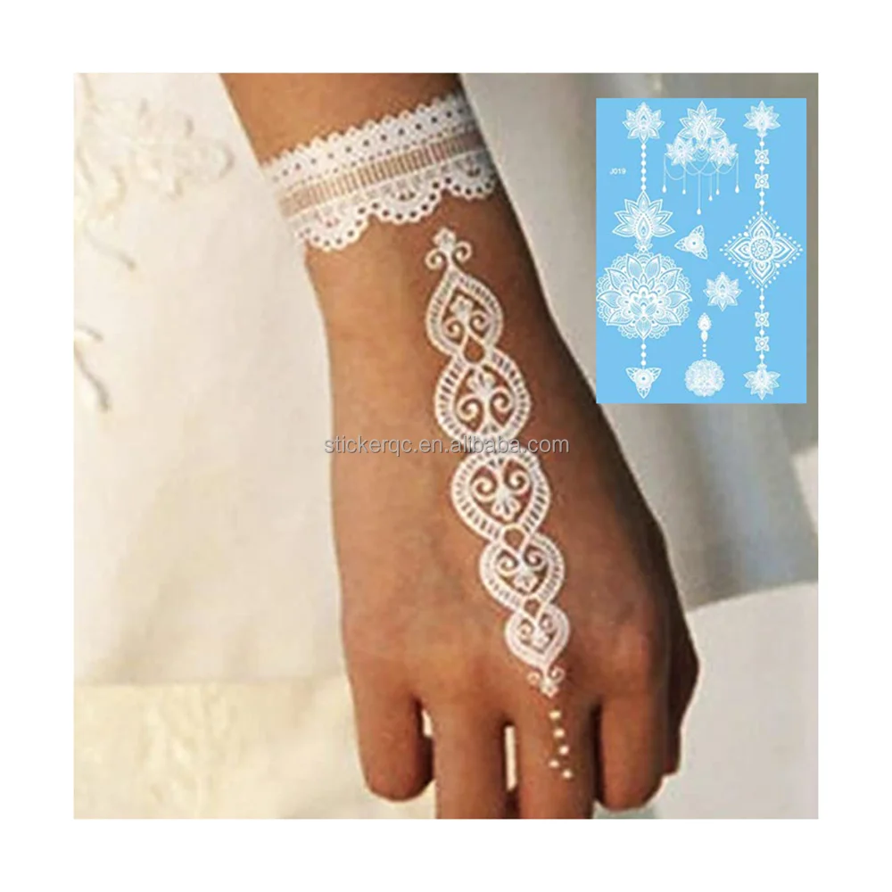 Temporary Wholesale Women Finger Full Hand Henna White Lace Henna Tattoo Stickers Brown Red Henna India Mehndi Tattoo Sticker