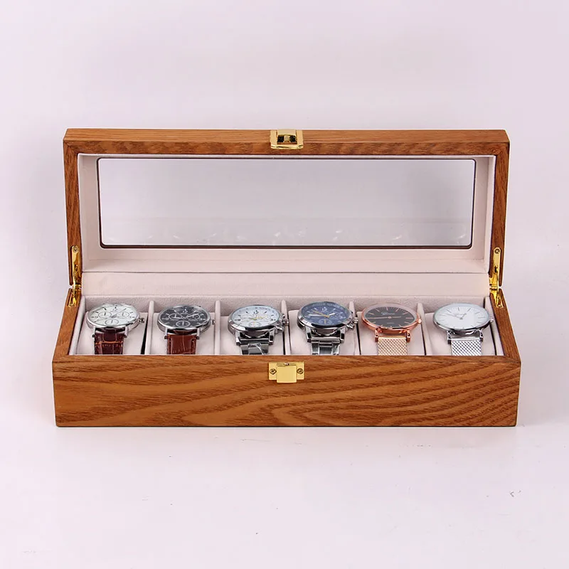 
6 Slots Willow Wood Color MDF Watch Packaging Box Luxury Watch Boxes Cases 