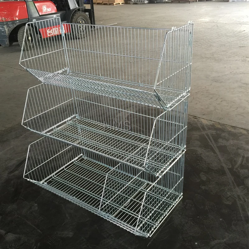 Display Detachable Basket Supermarket Stacking Shelf Wire Mesh Storage Baskets Rack