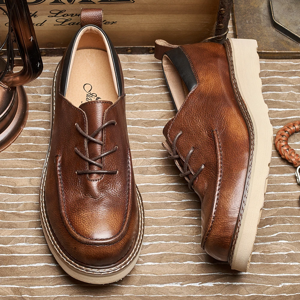 custom logo handmade cow genuine leather lace-up office business walking casual dress shoes for men