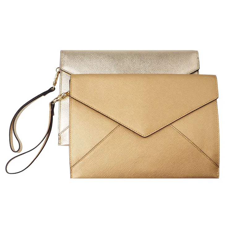 Wholesale Ladies Gold Silver Metallic Leather Envelope Clutch Purse Bag