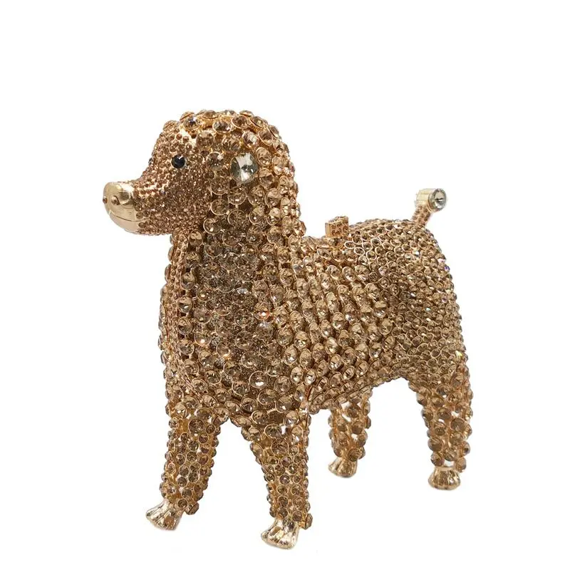 Luxury Fully Crystal Rhinestone Clutch Dog Shape Evening handbag Diamond Animal Clutches Wedding Bags