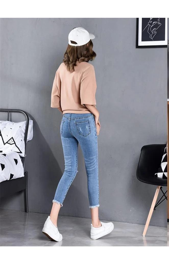
7/10 Length Summer Autumn Fashion Maternity Jeans High Waist Belly Skinny Pencil Pants Clothes for Women Pregnancy 