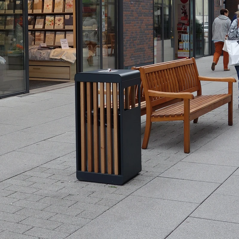 Open Top Outdoor Metal Waste Bin Litter Bin Powder Coated Galvanized Steel with Stand for Home & Garbage Recycling Trash Can