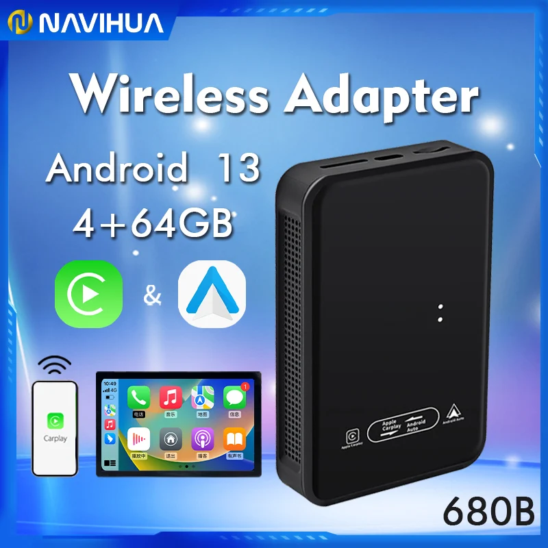 Navihua Carplay AI Smart Box Adapter 4+64GB Android 13 Support Youtube Wireless Android Auto Carplay Entertainment TV Multimedia