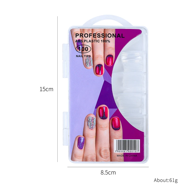 10 kinds size Natural Transparent 100 pieces nail tip with box French Full & Half Cover Fingernail ABS Artificial nails