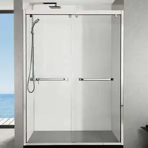 Shower cubicle nice looking heavy stainless steel corner shower tempered glass sided shower