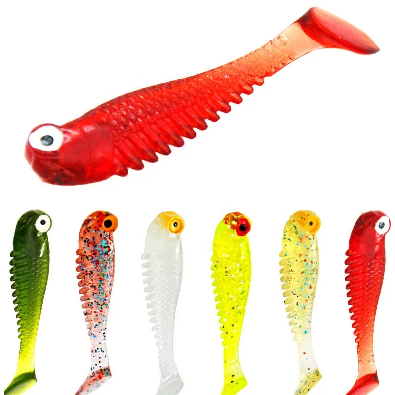 Soft bait 1.2g 5cm 10pcs/bag 6colors PVC big 3D eyes lifelike skin T tail fishing lure