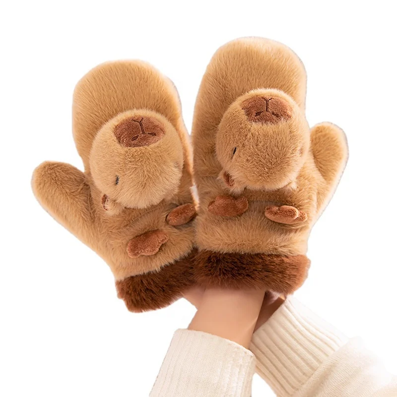 Cartoon Animal Capybara Plush Gloves Warm Winter Capybara Mittens Cute Animal Penguin Gloves Soft Warm Winter Gloves