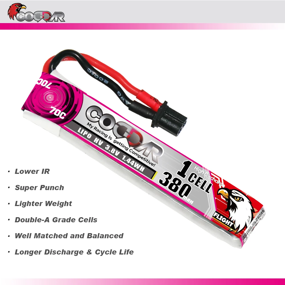Аккумулятор CODDAR LiPo 1S 380MAH 3 8 V 70C A30 разъем с кабелем FPV Дрон высокого напряжения HV LiHV литий-полимерный