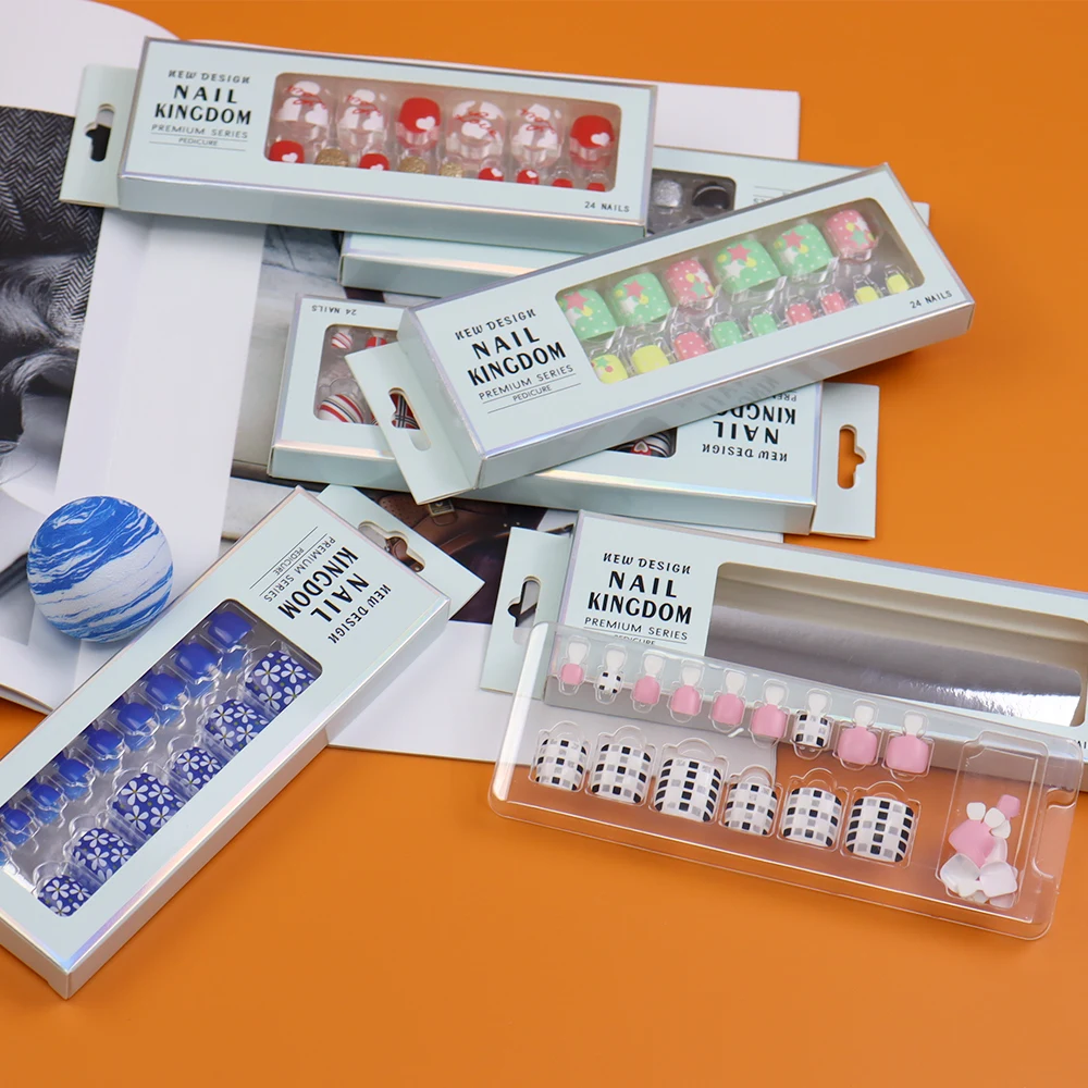 24PCS New False Toenail Design Toe Nail Tips With And Luxury French Artificial Colour Removable Nail Art Toes Press On Nails