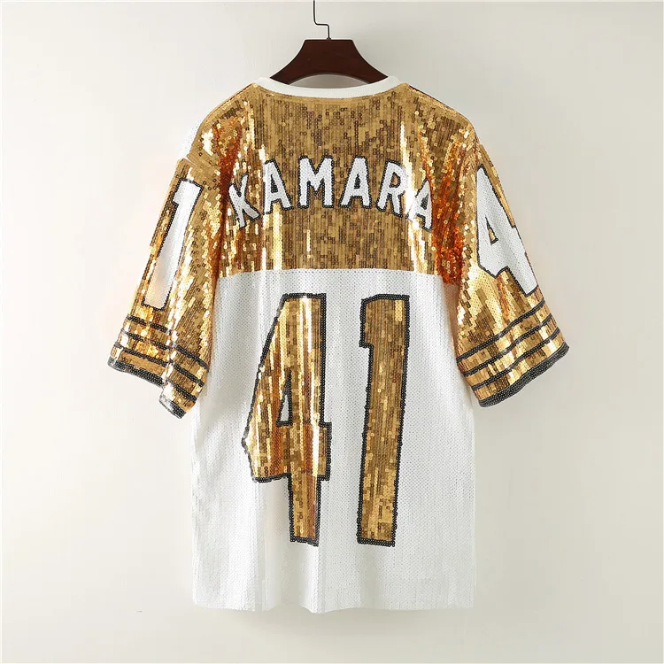 Z122060 2022 free size summer sequin t-shirt dress tshirt clothing Plus Size black and gold new orleans saint sequin dress women