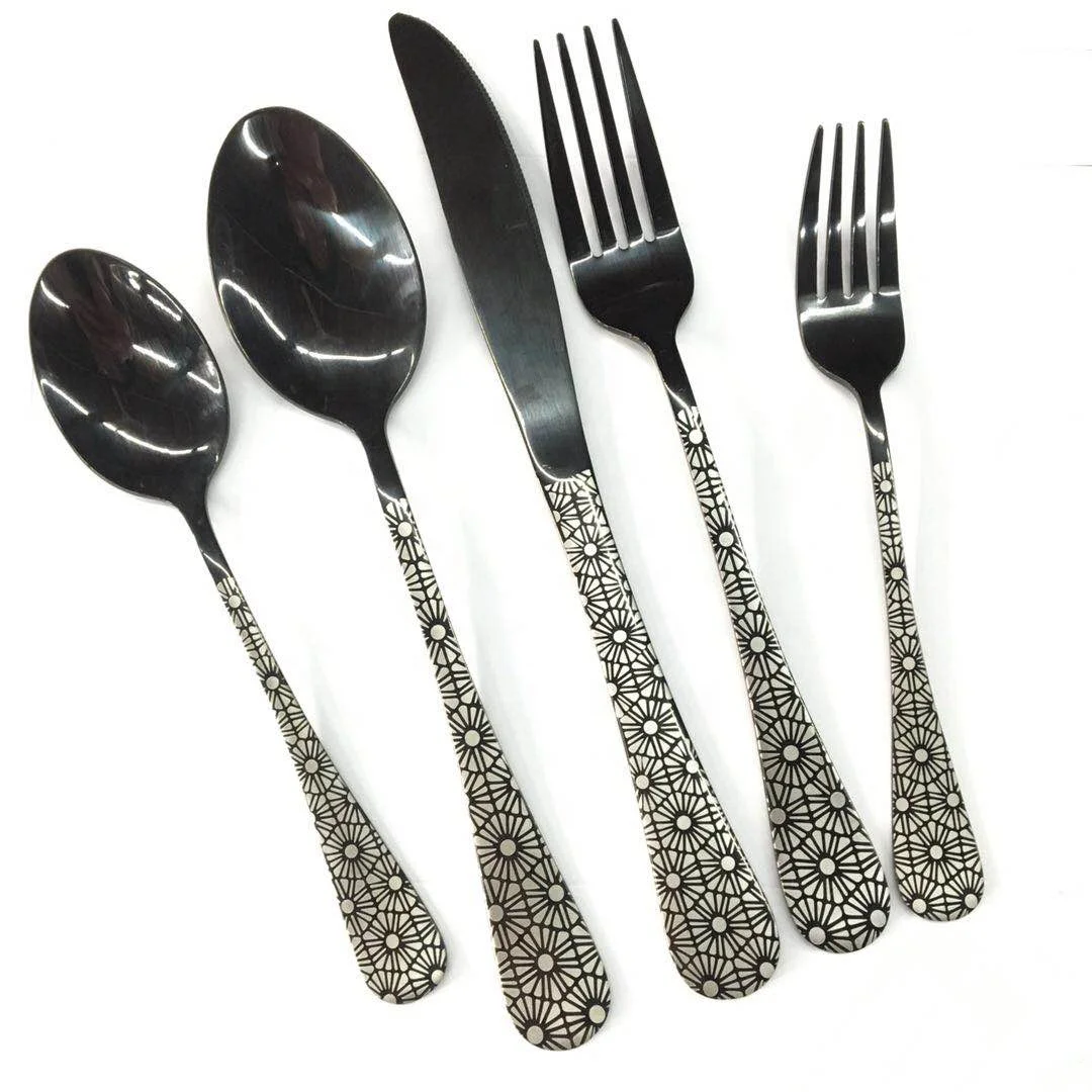 
Black Flatware Cutlery Set Stainless Steel Silverware Tableware Set Black Sterling Electroplated Metal Mirror Polished 