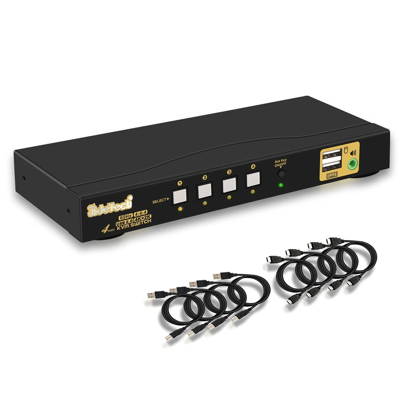 JideTech 4-портовый HDMI KVM переключатель с аудио 4K x 2K @ 60 Гц Комплект кабелей для управления несколькими устройствами