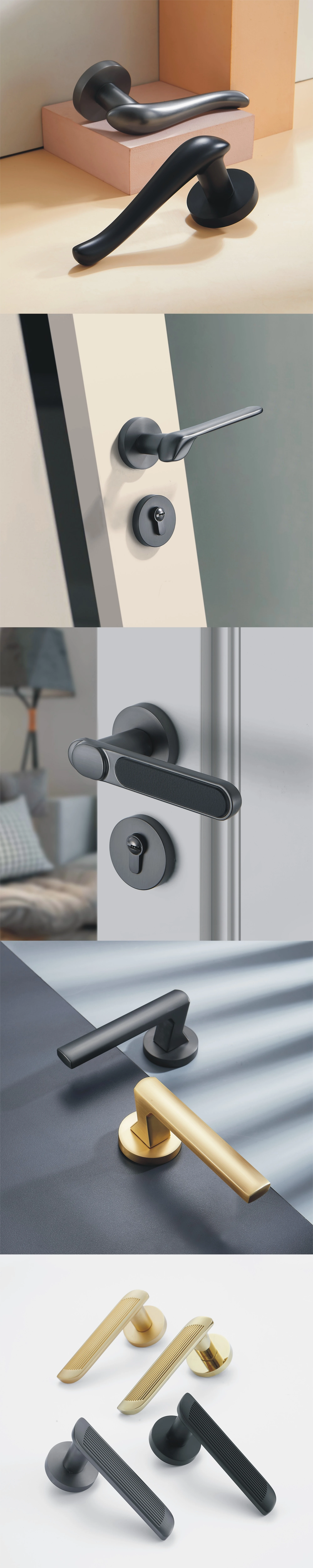 Solid knurled aluminum heavy duty wooden door handle lock privacy door handle