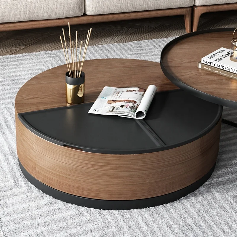 Simple Living Room Furniture Modern Wooden Center Round Coffee Table with Storage