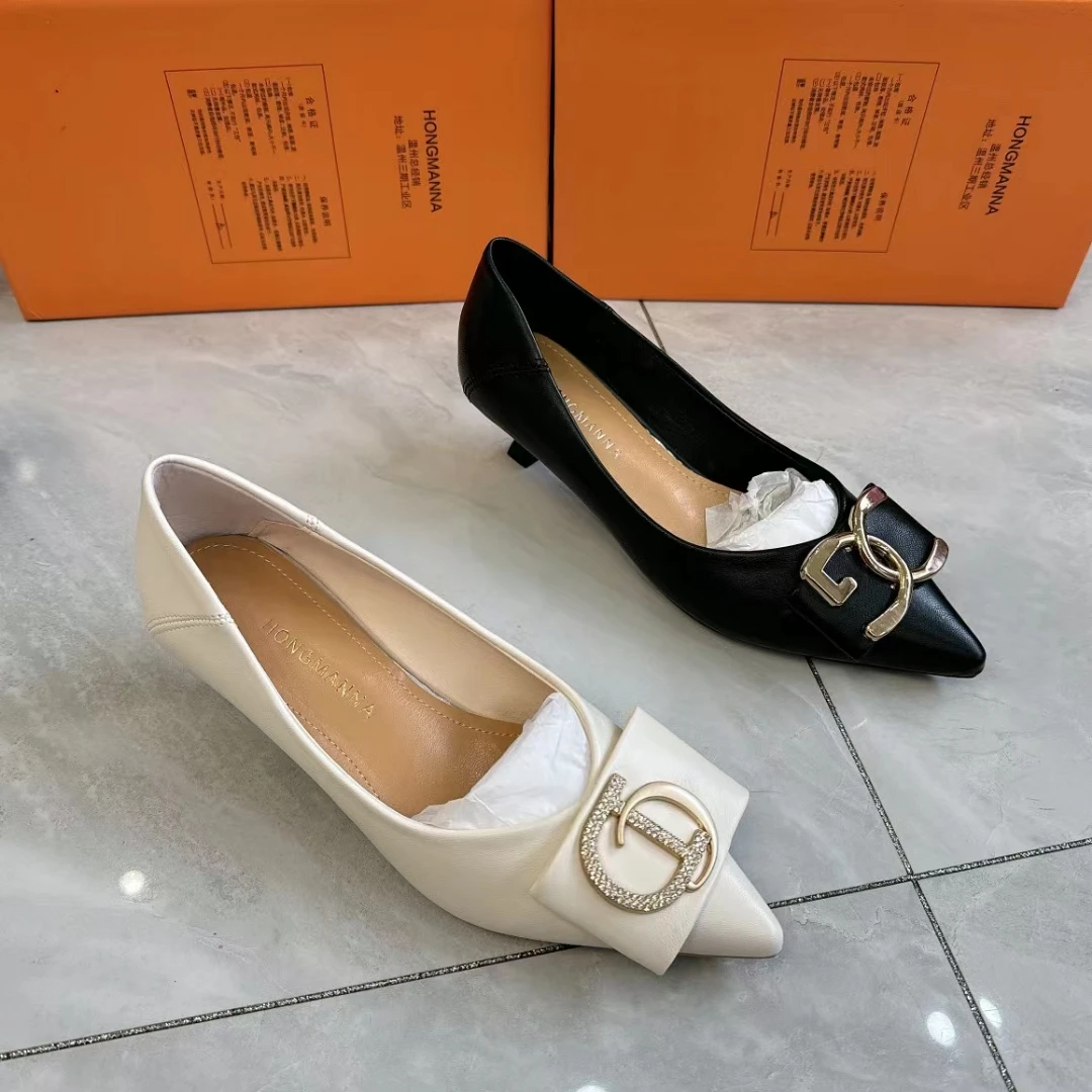 W2848 Trendy Simple Stiletto Office Ladies Heels Work Shoes PU Leather Slip-On Pointed Toed High Heels Shoes For Women