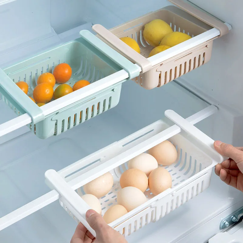 2021 new environmentally friendly plastic adjustable retractable refrigerator drawer basket fresh-keeping compartment storage ra