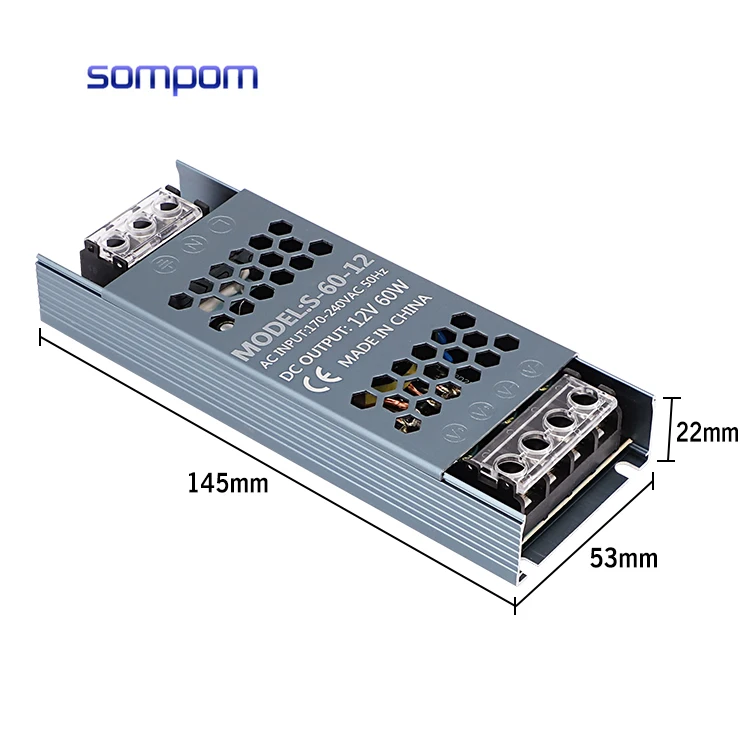Тонкий импульсный источник питания 12 В 5Amp 8.3A 12.5A 25A 33.3A 60W 100W 150W одиночный выход SMPS для светодиодной ленты световой жестяной коробки