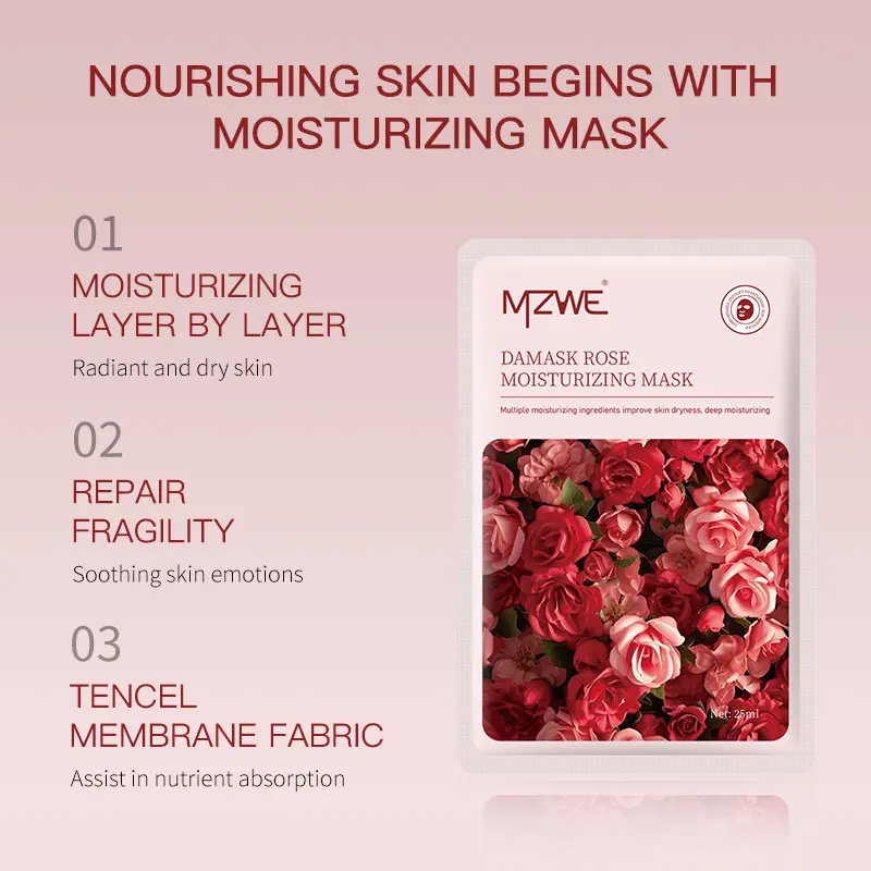 Korean Cosmetics 100% Vegan Flower Skincare Beauty Organic Facial Mask Moisturizing Hydrating Face Sheet Rose Fruit Mask