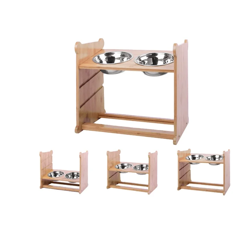 bamboo adjustable dog bowl stand