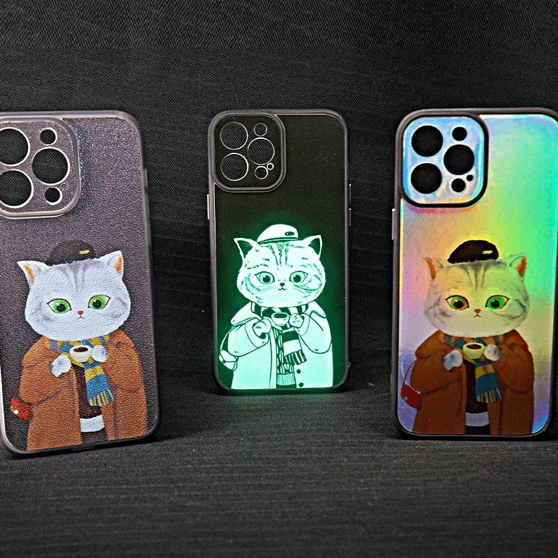 Hot popular factory wholesale cell phone cases luxury night light phone case animal Cat phone cover for iphone 14 13 12 11