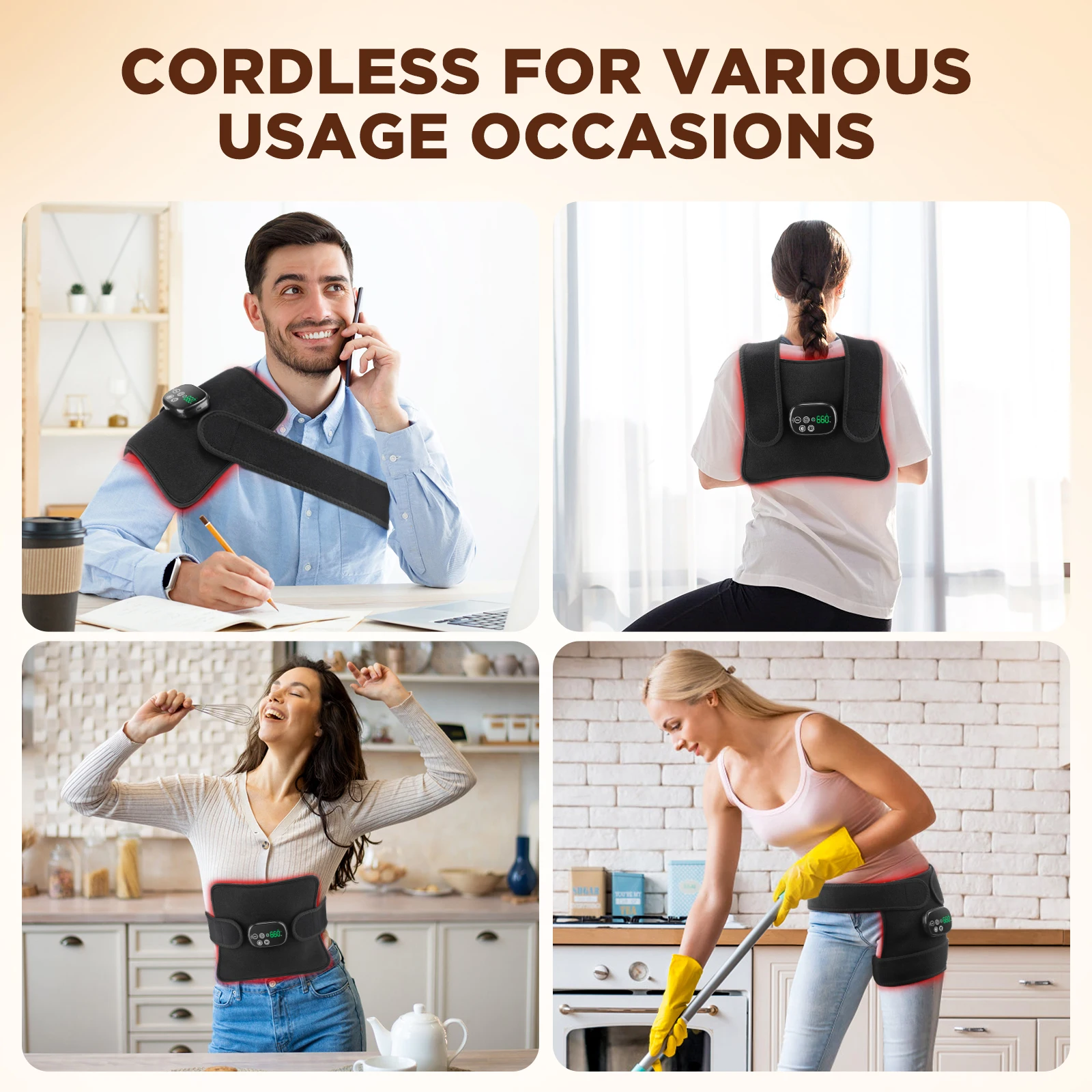 Wireless Infrared LED Light Vibration Waist Massager Red Light Therapy for Pain Relief Arm Knee Belly Back Massage Pad