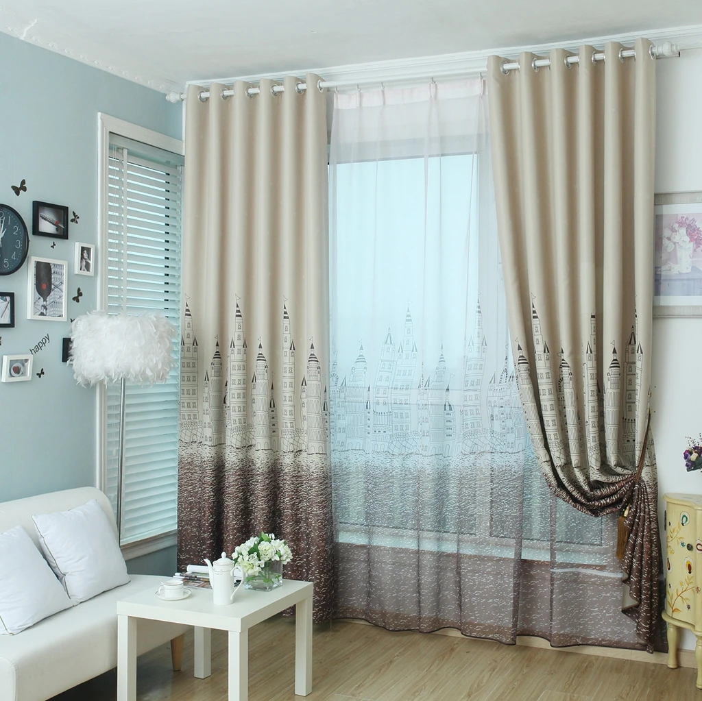 Hot sale polyester shade printed window curtain blackout for bedroom window