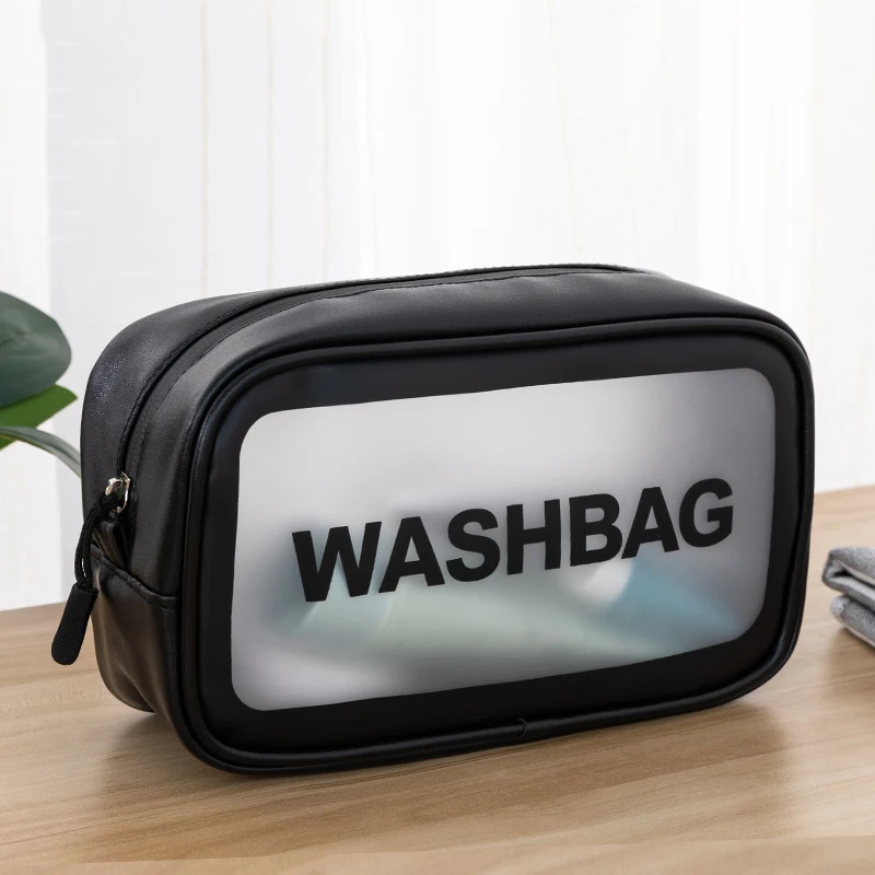 
woman waterproof cosmetic bag pvc transparent makeup bag leather wash bag for travel 